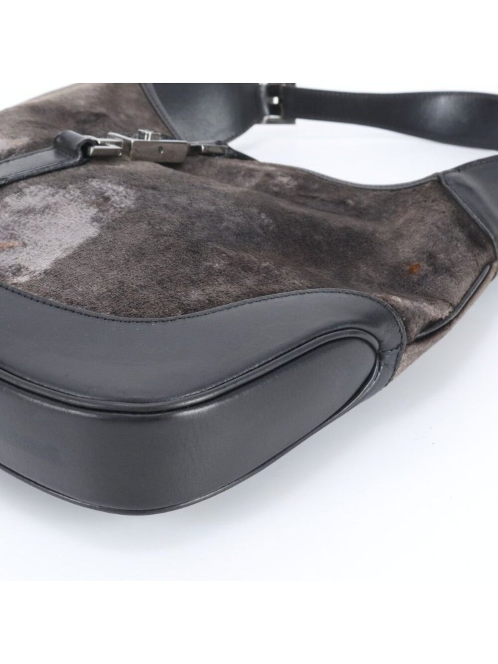 ★SOLD★ Gucci Jackie Velour 001 Leather Shoulder Bag Hand Black Gray - Picture 4 of 11